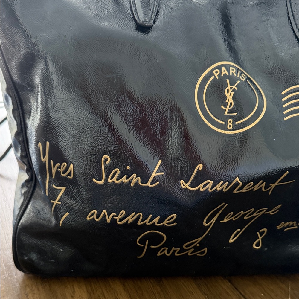 Yves✨ Saint Laurent ✨🖤Black Patent 🖤Tote with Gold Script - Picture 2 of 8